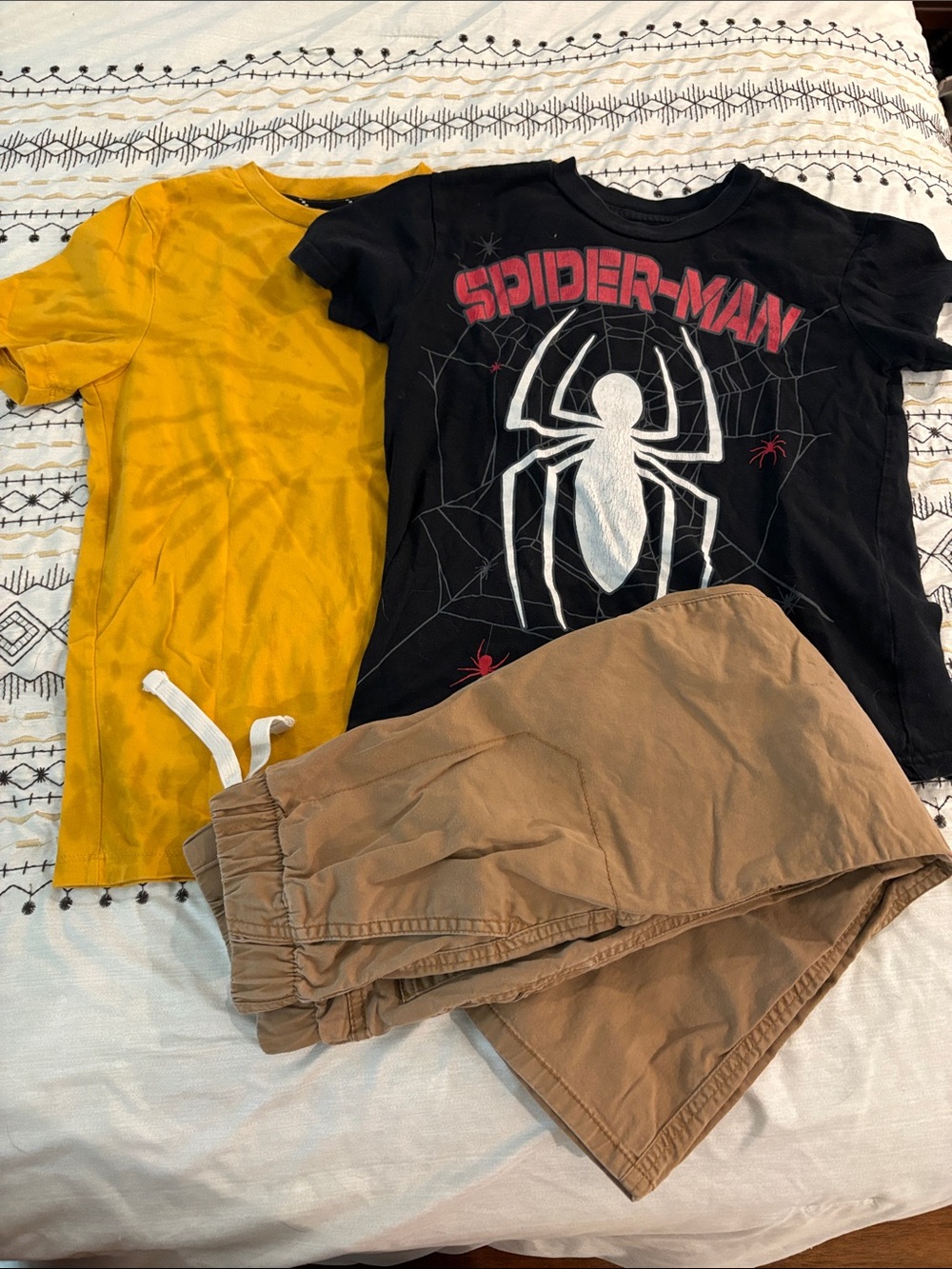 Spider-Man Black Graphic Tee with Yellow Tee & Tan Jogger Set